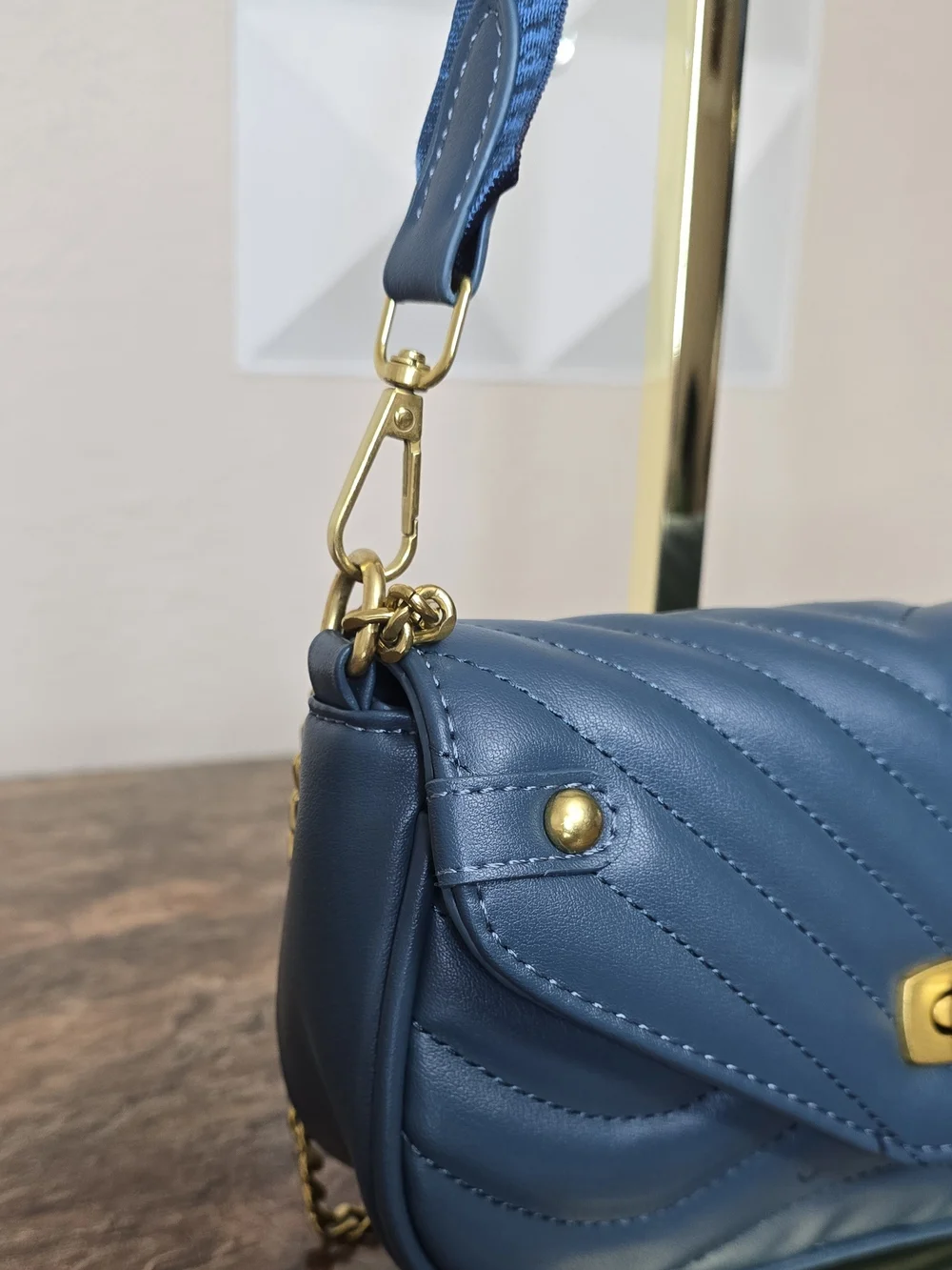 Quilted Blue Crossbody Bag w/ Gold Chain Strap & Mini Coin Pouch – Chic & Trendy